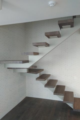 Лестница на металлическом сварном каркасе из листовой стали и дубовыми ступенями Лестница на металлическом сварном каркасе и дубовыми ступенями